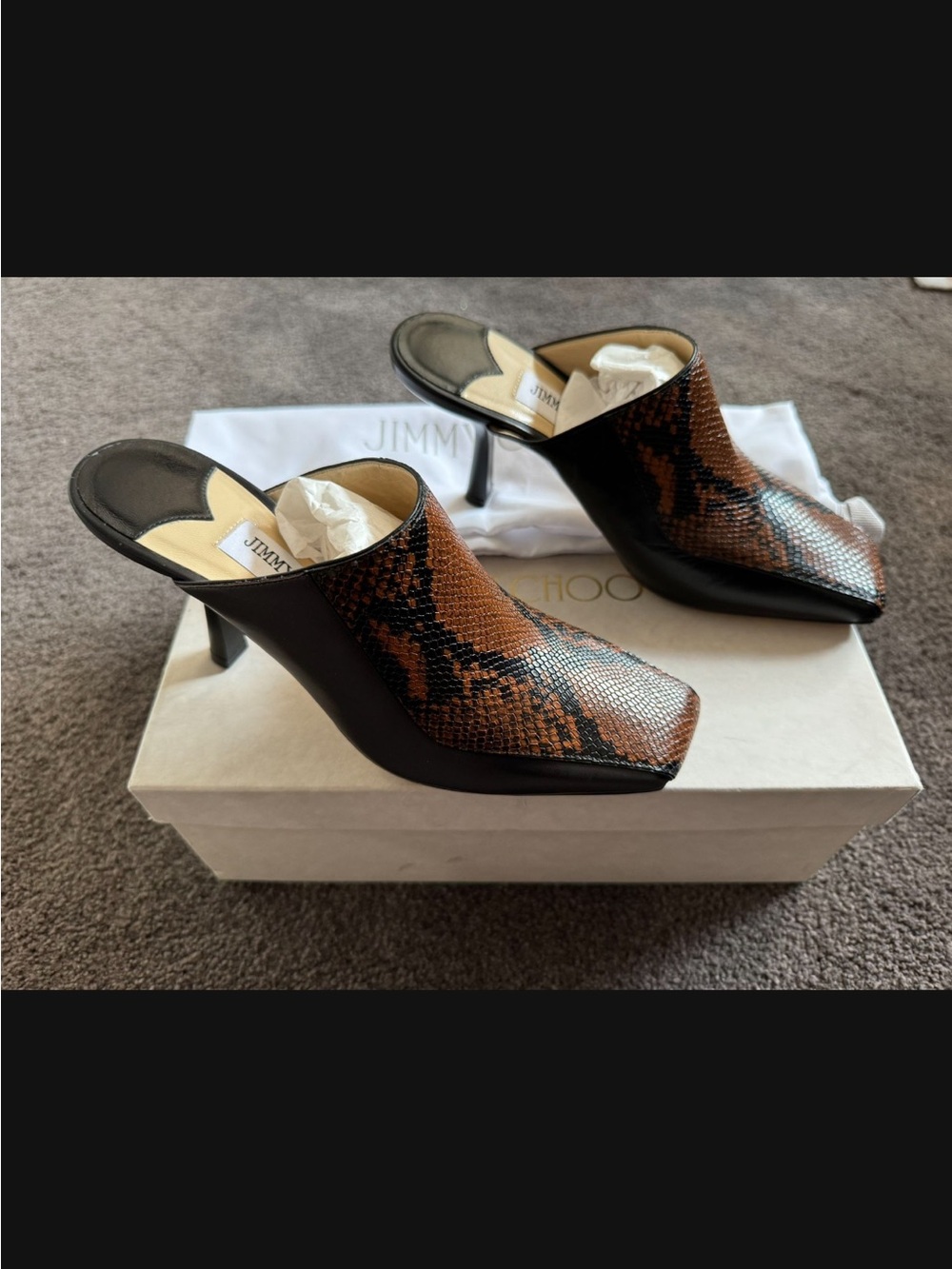 Jimmy Choo Brown and Black Snake-Print Slide Mules original - Picture 2 of 6